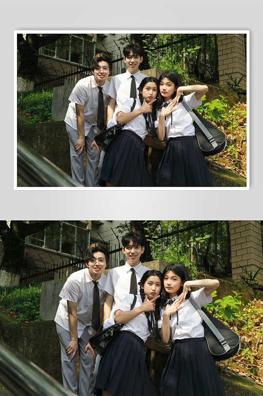 楼梯合影年青人学生毕业季人物摄影图片-众图网