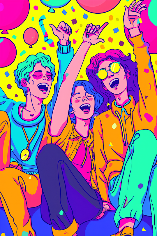 AI数字艺术五四青年节卡通年轻人插画-众图网