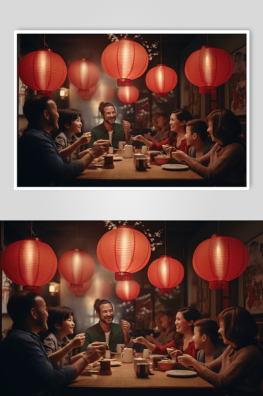 AI数字艺术新年年夜饭阖家团圆摄影图