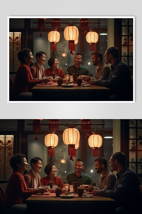 AI数字艺术新年年夜饭阖家团圆摄影图