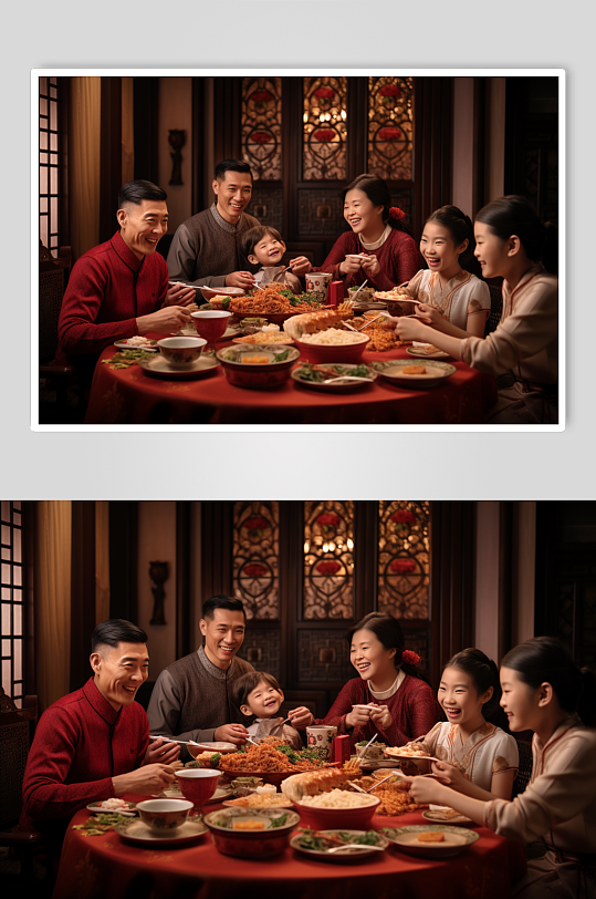 AI数字艺术新年年夜饭阖家团圆摄影图-众图网