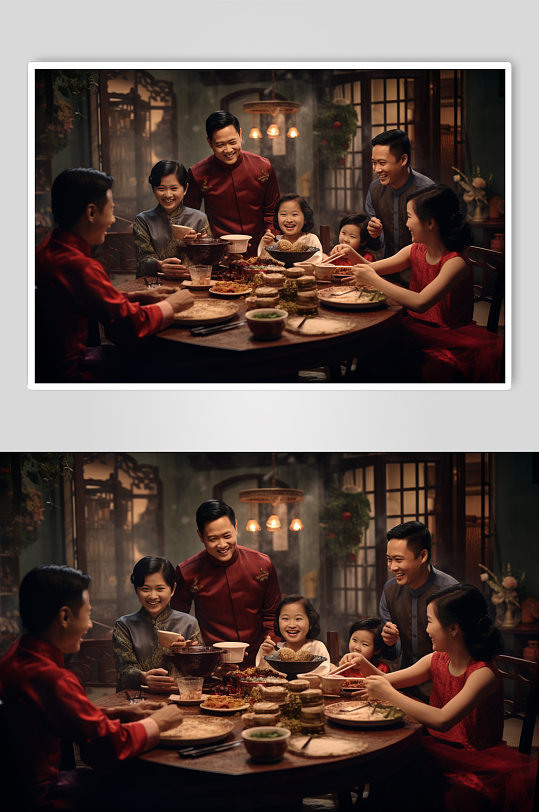 AI数字艺术新年年夜饭阖家团圆摄影图-众图网
