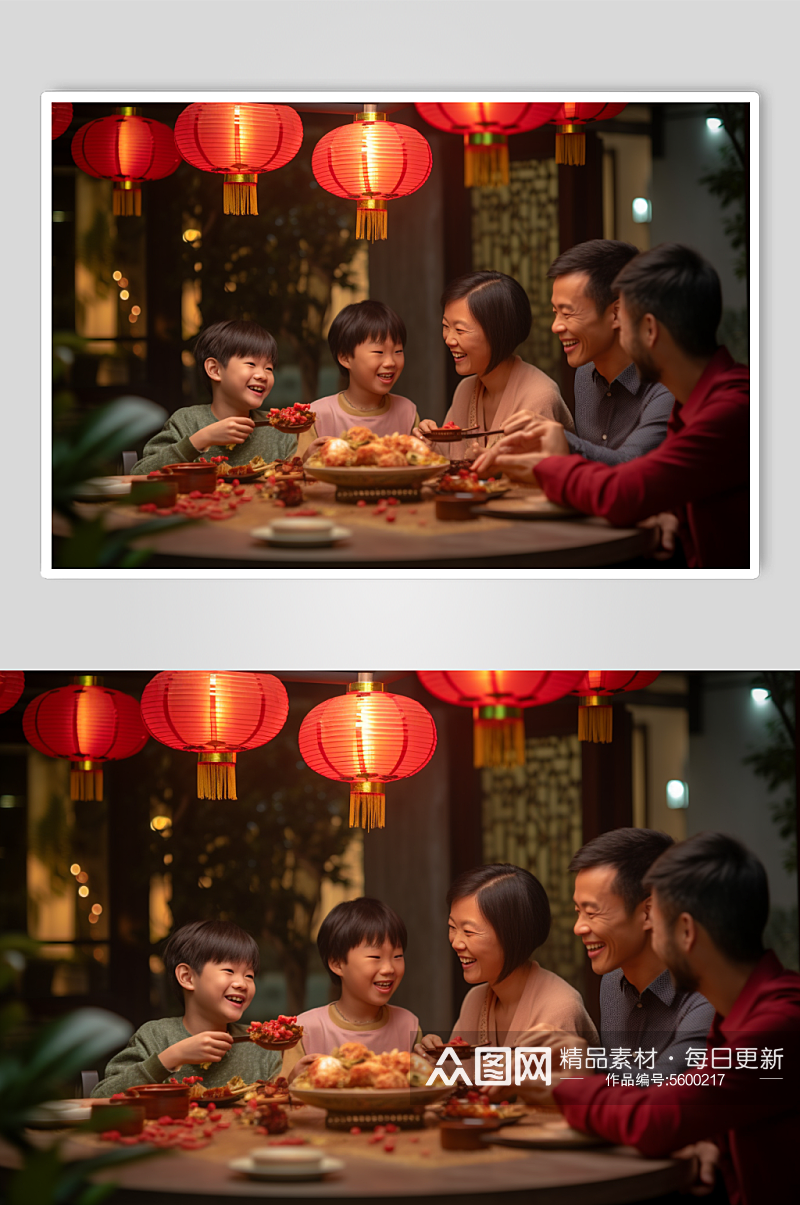 AI数字艺术新年年夜饭阖家团圆摄影图素材