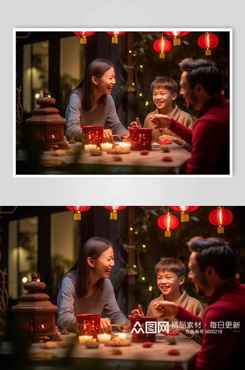 AI数字艺术新年年夜饭阖家团圆摄影图素材