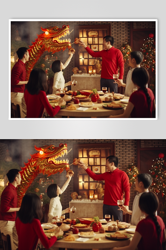 AI数字艺术新年年夜饭阖家团圆摄影图