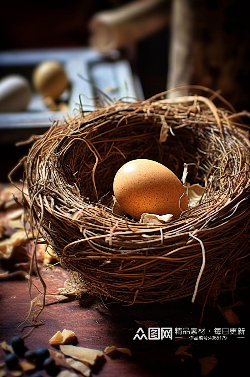 AI数字艺术鸡窝鸟窝鸡蛋农产品摄影图片素材