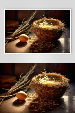 AI数字艺术鸡窝鸟窝鸡蛋农产品摄影图片
