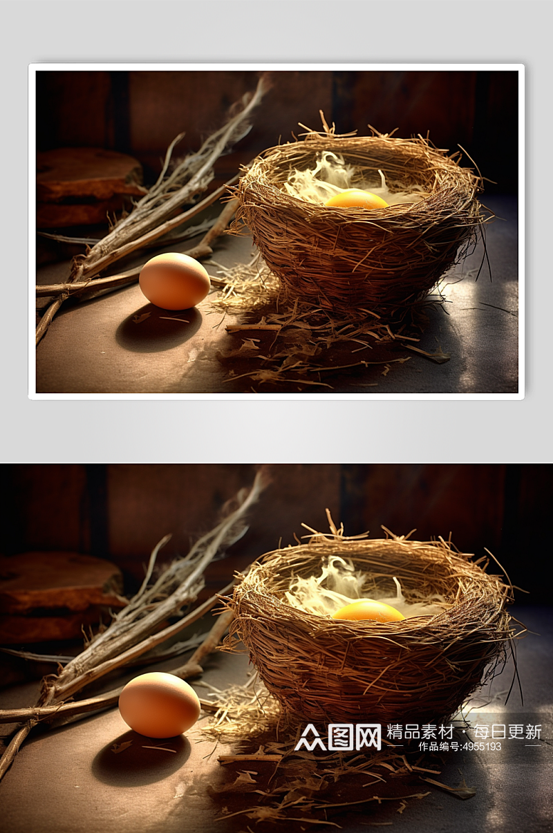 AI数字艺术鸡窝鸟窝鸡蛋农产品摄影图片素材