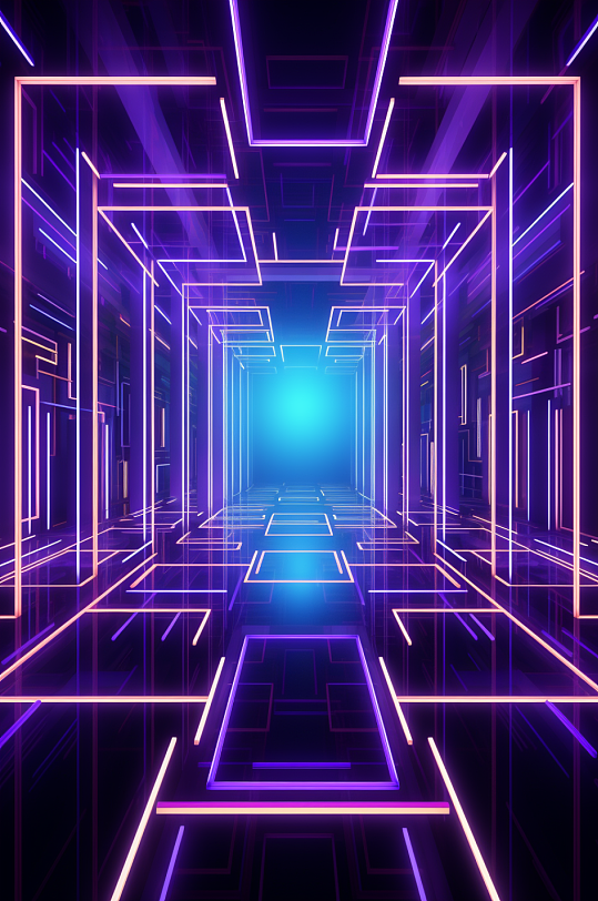 AI数字艺术紫色科技感霓虹灯背景图-众图网