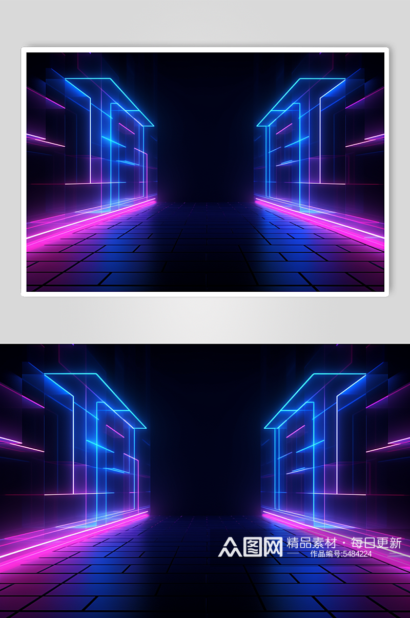 AI数字艺术紫色科技感霓虹灯背景图素材