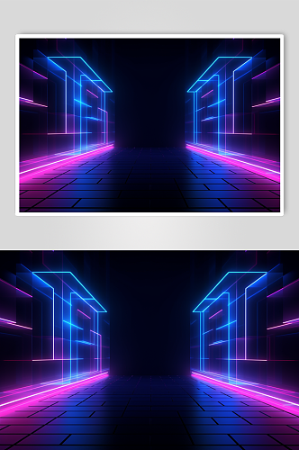 AI数字艺术紫色科技感霓虹灯背景图
