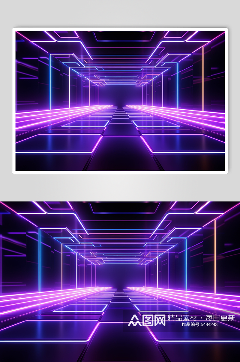 AI数字艺术紫色科技感霓虹灯背景图素材