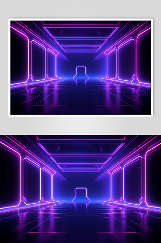 AI数字艺术紫色科技感霓虹灯背景图