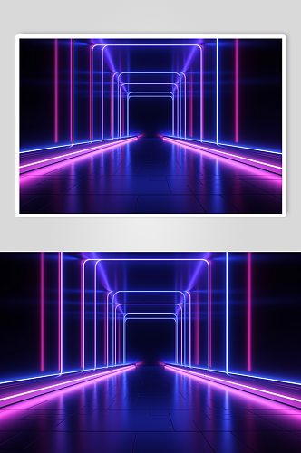 AI数字艺术紫色科技感霓虹灯背景图