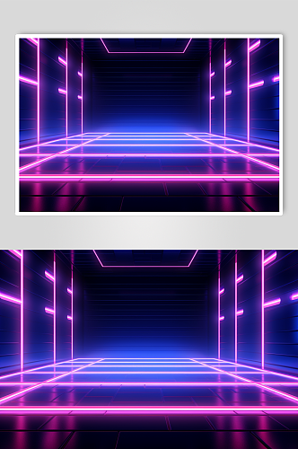 AI数字艺术紫色科技感霓虹灯背景图