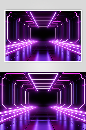 AI数字艺术紫色科技感霓虹灯背景图