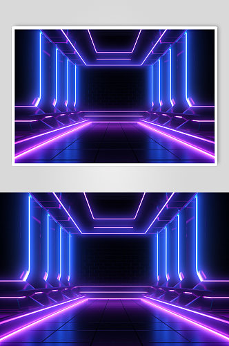 AI数字艺术紫色科技感霓虹灯背景图