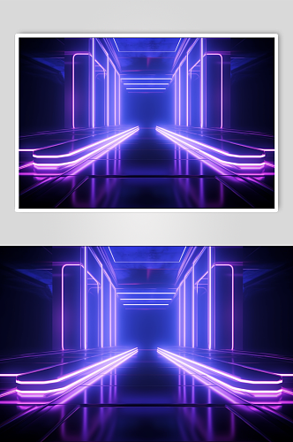 AI数字艺术紫色科技感霓虹灯背景图