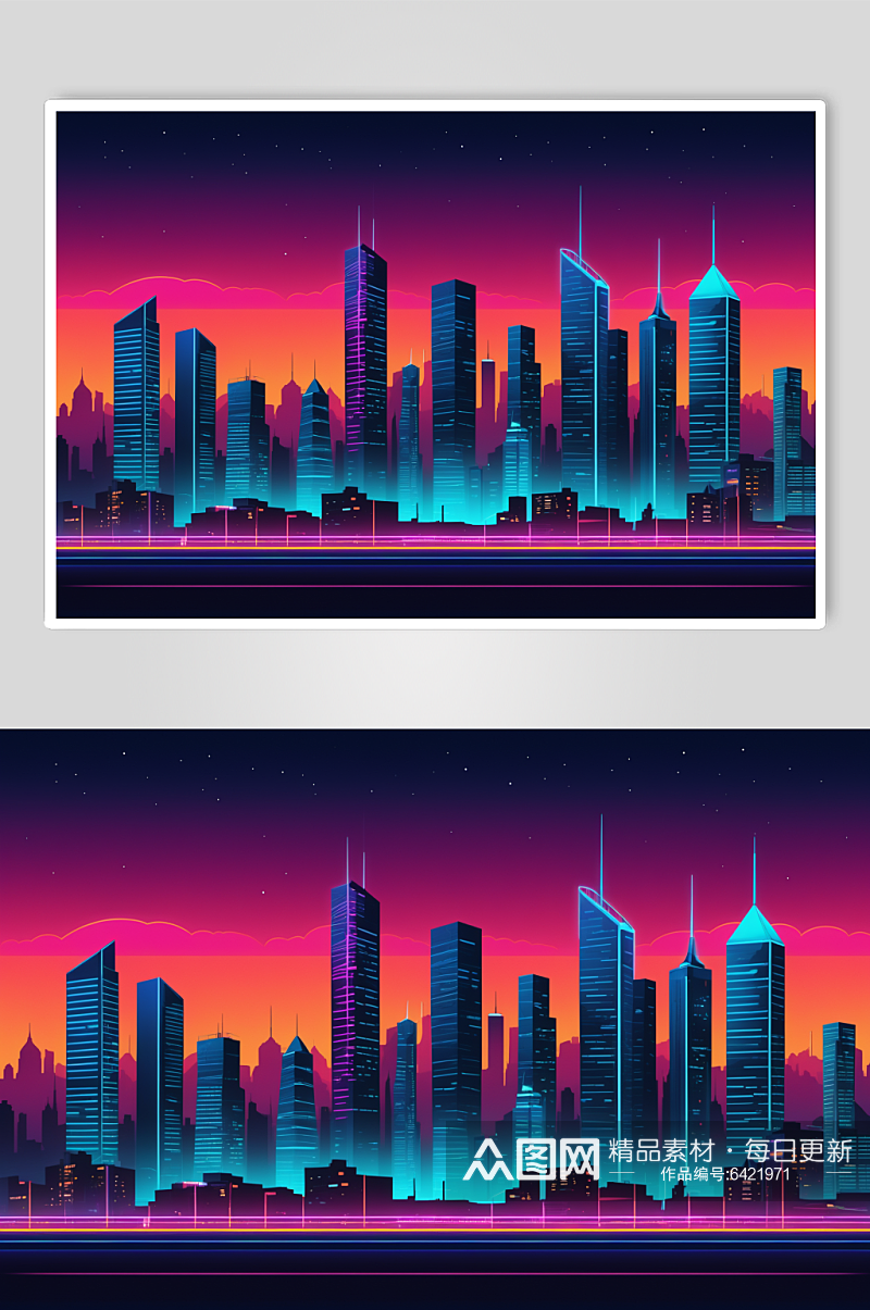 AI数字艺术霓虹城市风景插画背景图素材