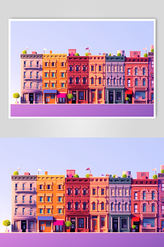 AI数字艺术现代房屋霓虹城市风景插画