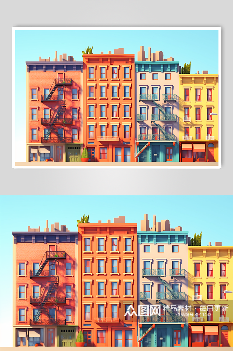 AI数字艺术现代房屋霓虹城市风景插画素材