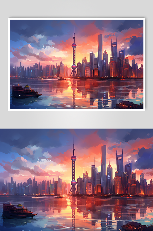 AI数字艺术现代建筑高楼霓虹城市风景插画