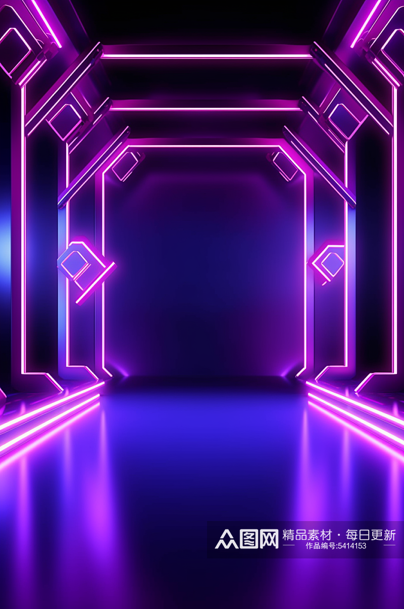 AI数字艺术竖版紫色霓虹灯电商背景图素材