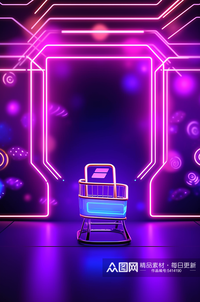 AI数字艺术竖版紫色霓虹灯电商背景图素材
