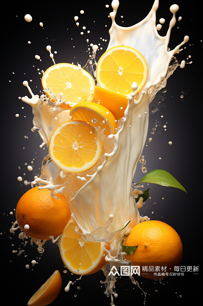 AI数字艺术柠檬果汁酸奶液体飞溅模型素材