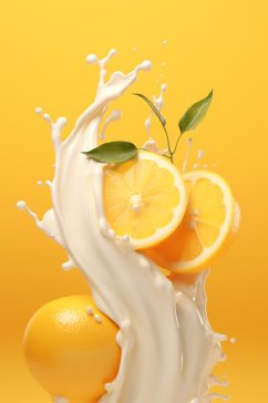AI数字艺术柠檬果汁酸奶液体飞溅模型