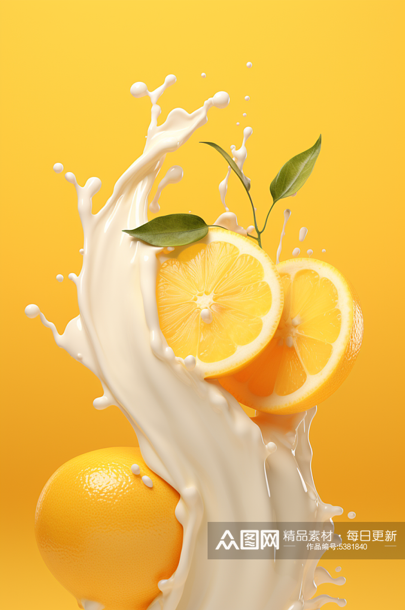 AI数字艺术柠檬果汁酸奶液体飞溅模型素材