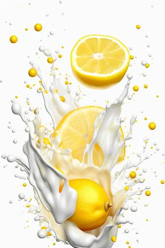 AI数字艺术原创柠檬果汁液体飞溅模型元素