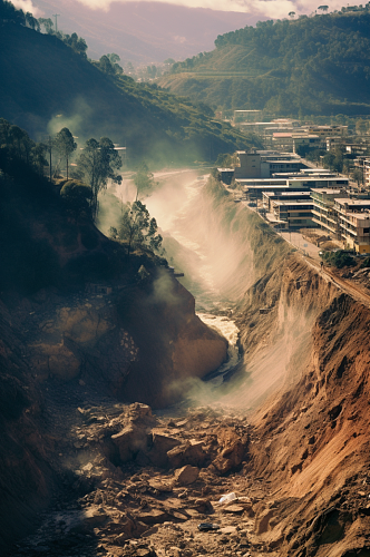 AI数字艺术自然灾害泥石流摄影图片