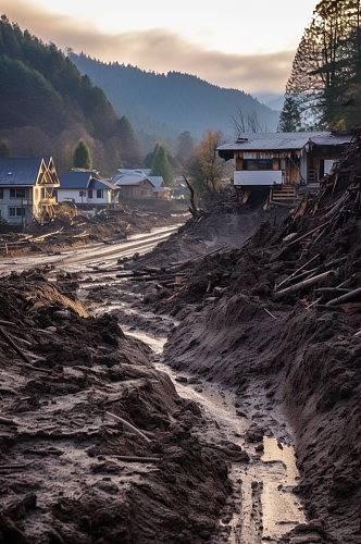 AI数字艺术自然灾害泥石流摄影图片
