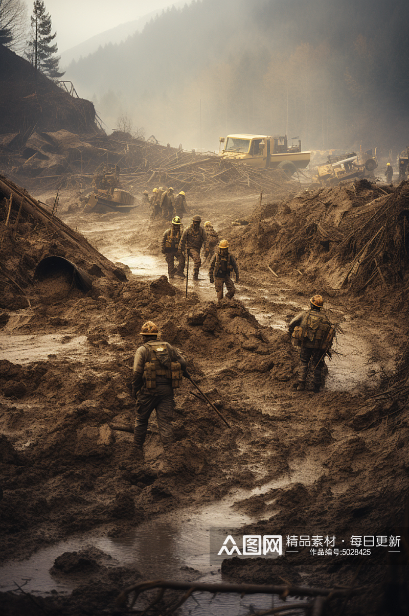 AI数字艺术自然灾害泥石流摄影图片素材