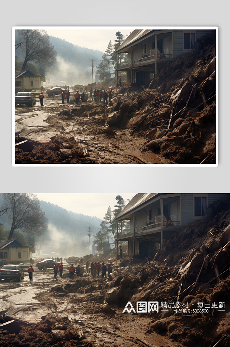 AI数字艺术自然灾害泥石流摄影图片素材