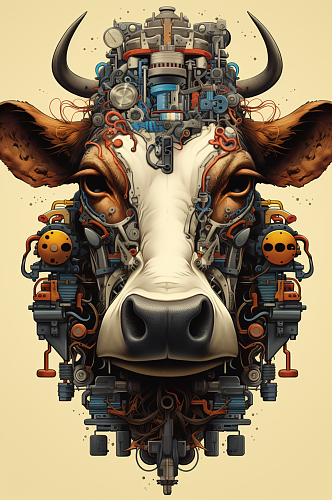 AI数字艺术十二生肖机械牛动物图片