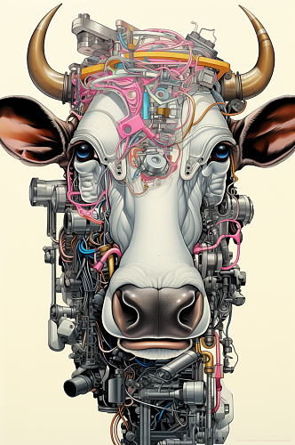 AI数字艺术十二生肖机械牛动物图片