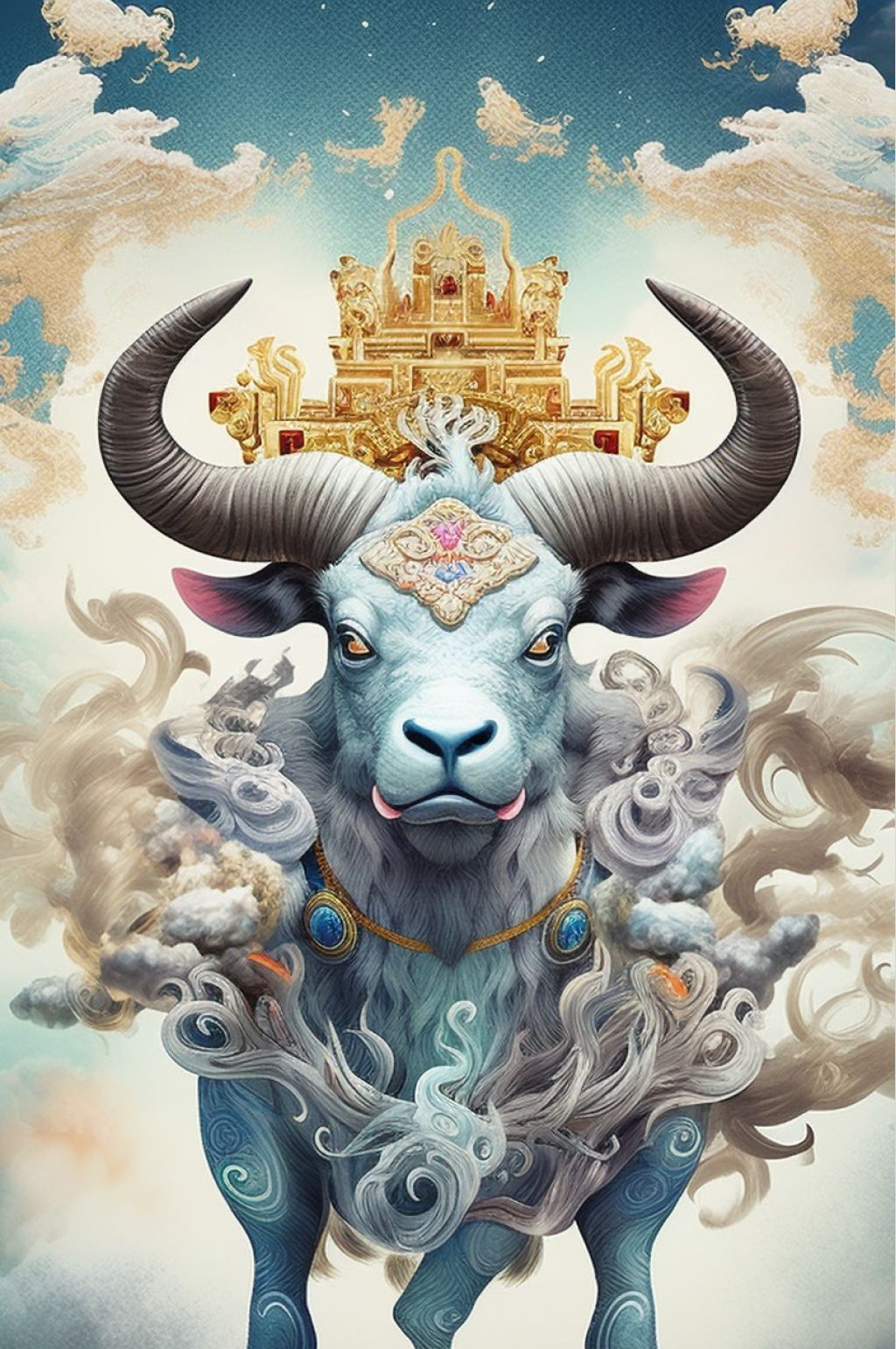 AI数字艺术栩栩如生十二生肖牛年动物插画素材
