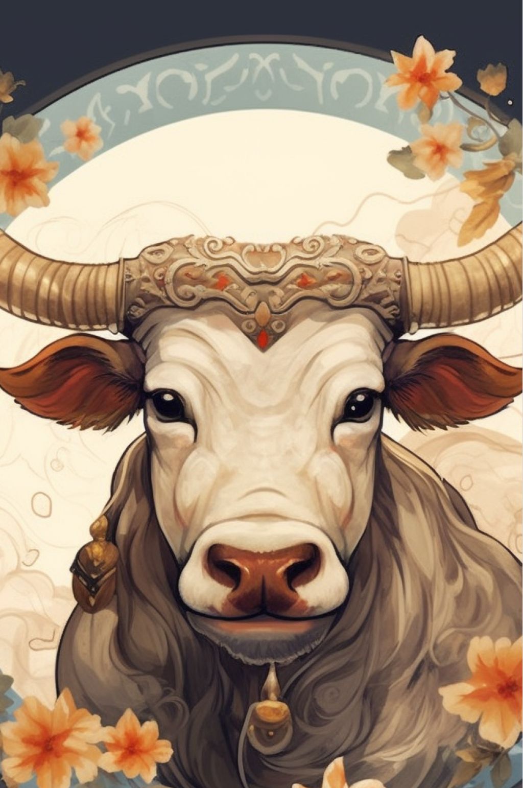 AI数字艺术精美中国风花纹牛年插画素材