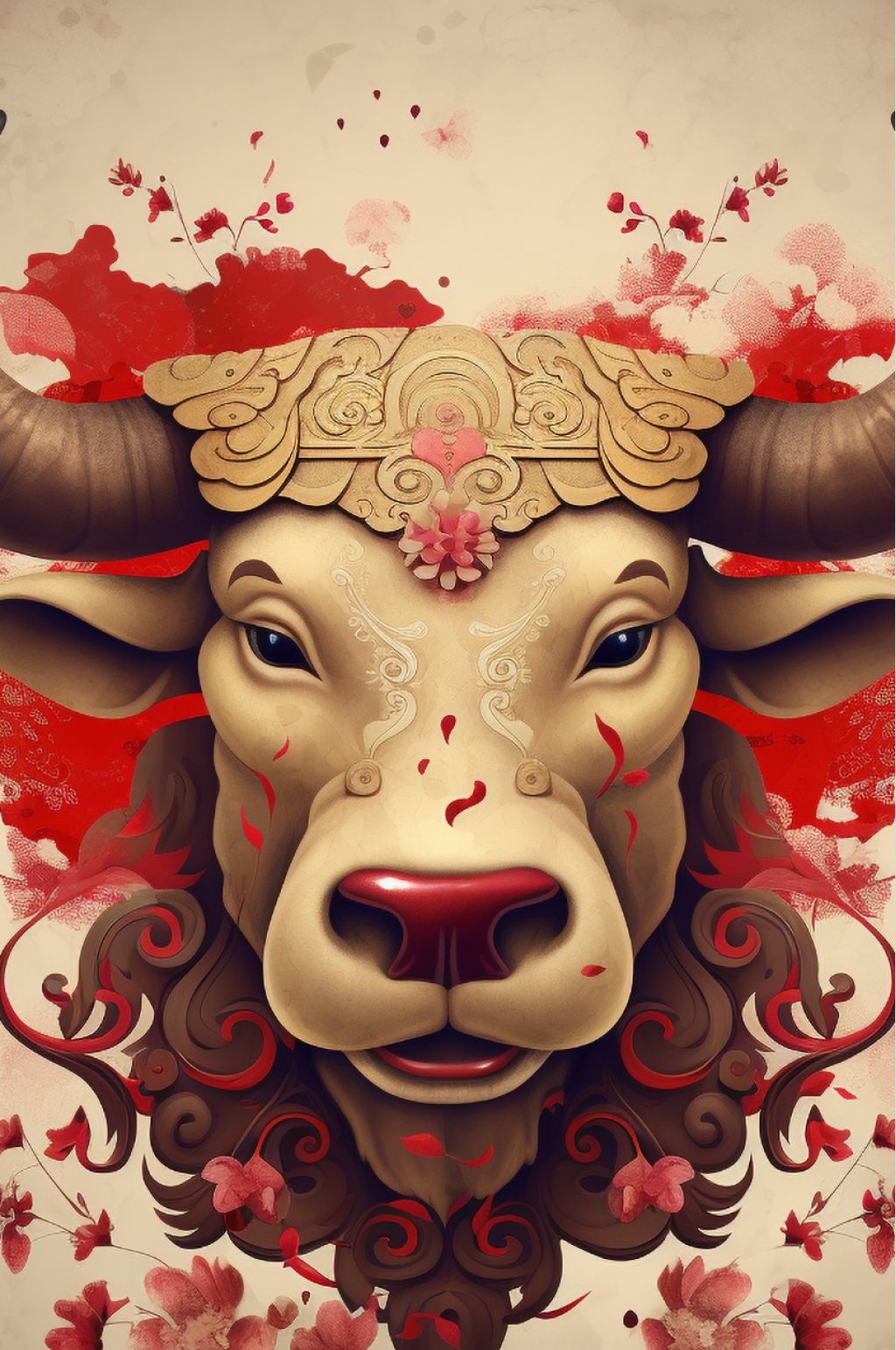 AI数字艺术精美中国风花纹牛年插画素材