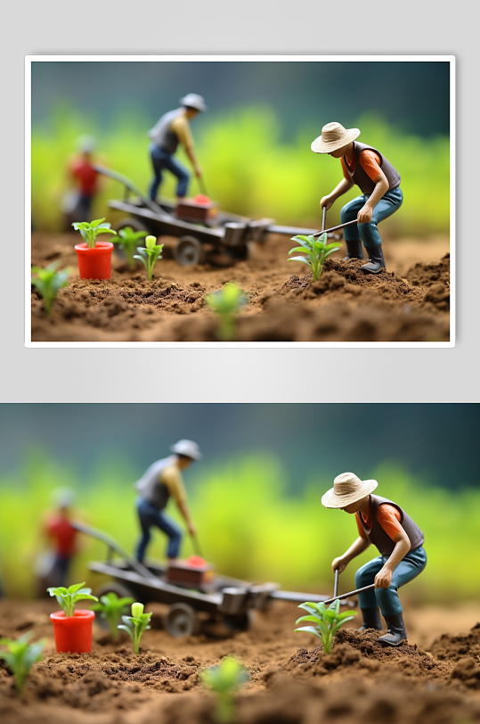 AI数字艺术微距小人农民春耕农业摄影图