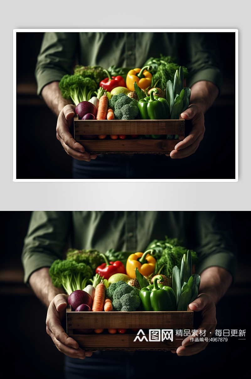 AI数字艺术农民手捧着一篮蔬菜农业摄影图素材