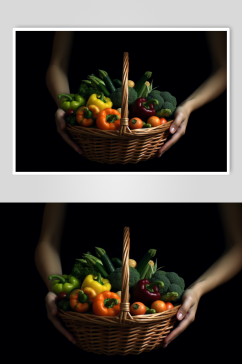 AI数字艺术农民手捧着一篮蔬菜农业摄影图
