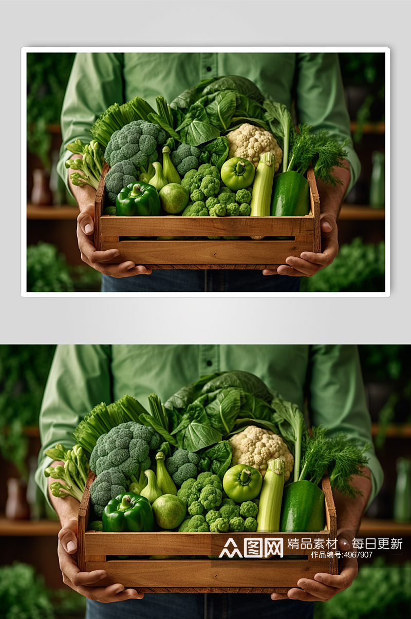 AI数字艺术农民手捧着一篮蔬菜农业摄影图素材