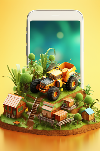 AI数字艺术科技农业卡通小模型