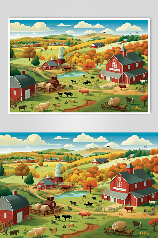 AI数字艺术手绘小羊农庄农场插画图片-众图网