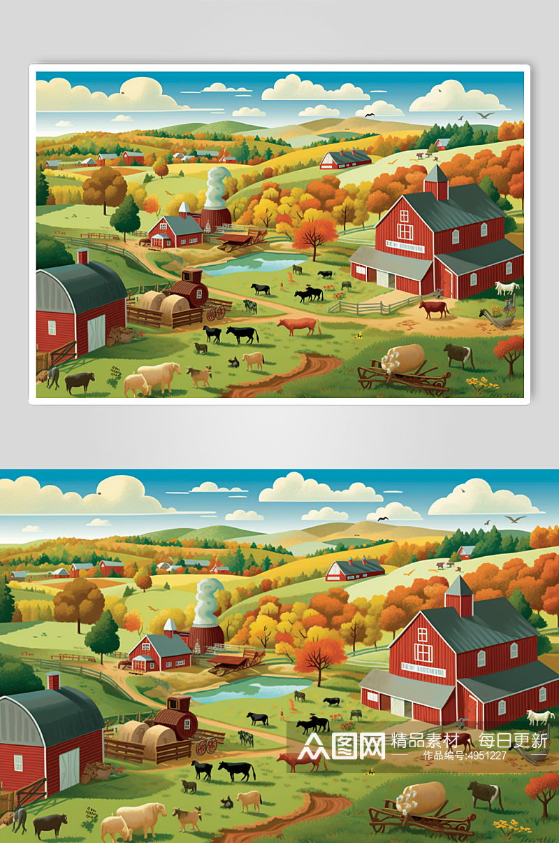 AI数字艺术手绘小羊农庄农场插画图片素材