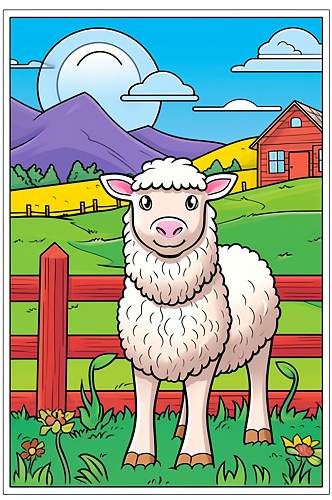 AI数字艺术卡通小羊农庄农场插画图片