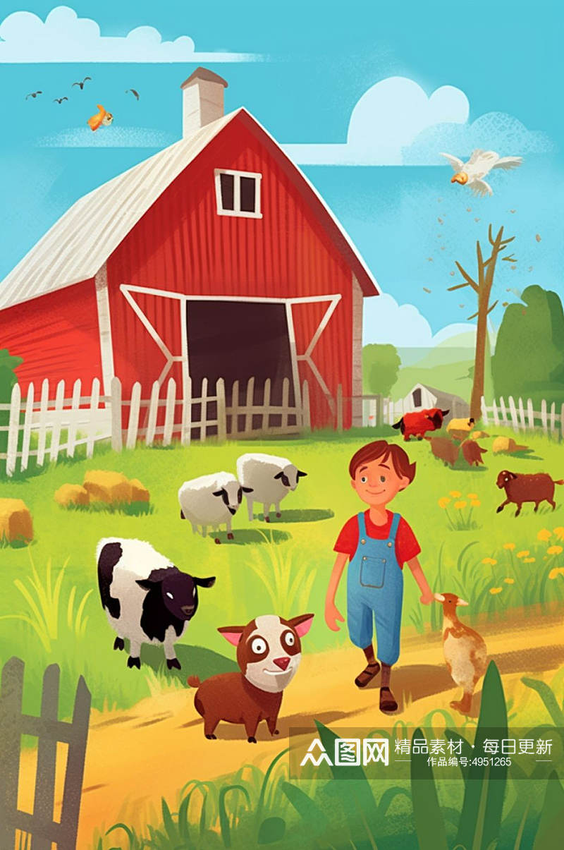AI数字艺术卡通农夫农庄农场插画图片素材